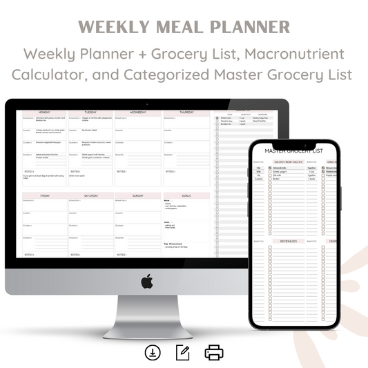 Digital Weekly Meal Planner, Grocery List, and Macronutrient Calculator