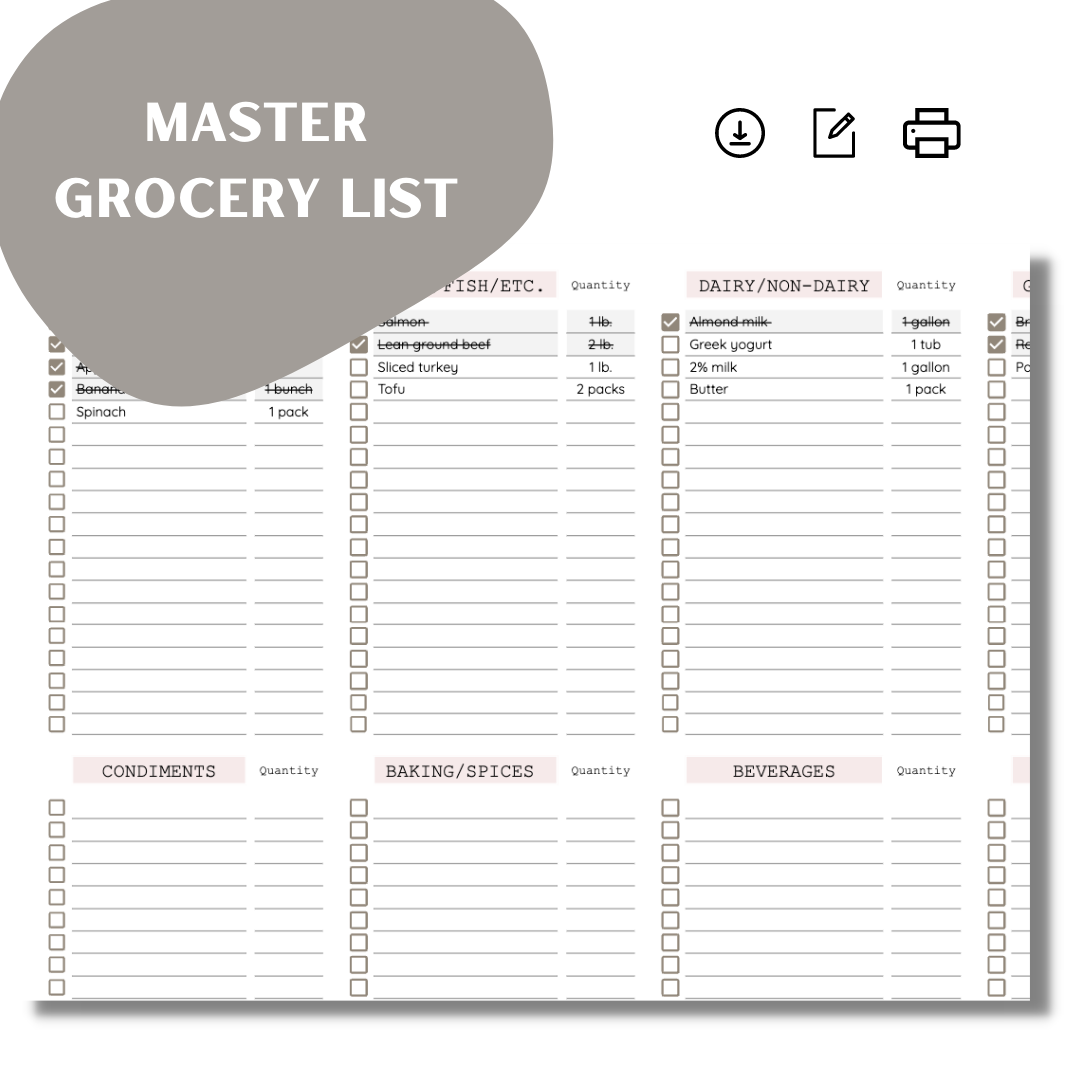 Digital Weekly Meal Planner, Grocery List, and Macronutrient Calculator