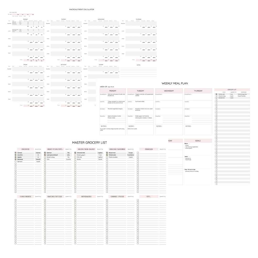 Digital Weekly Meal Planner, Grocery List, and Macronutrient Calculator