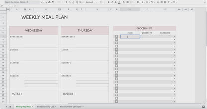 Digital Weekly Meal Planner, Grocery List, and Macronutrient Calculator